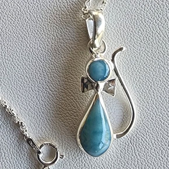 New AAA grade Larimar cat SS 925 pendant - Picture 1 of 14